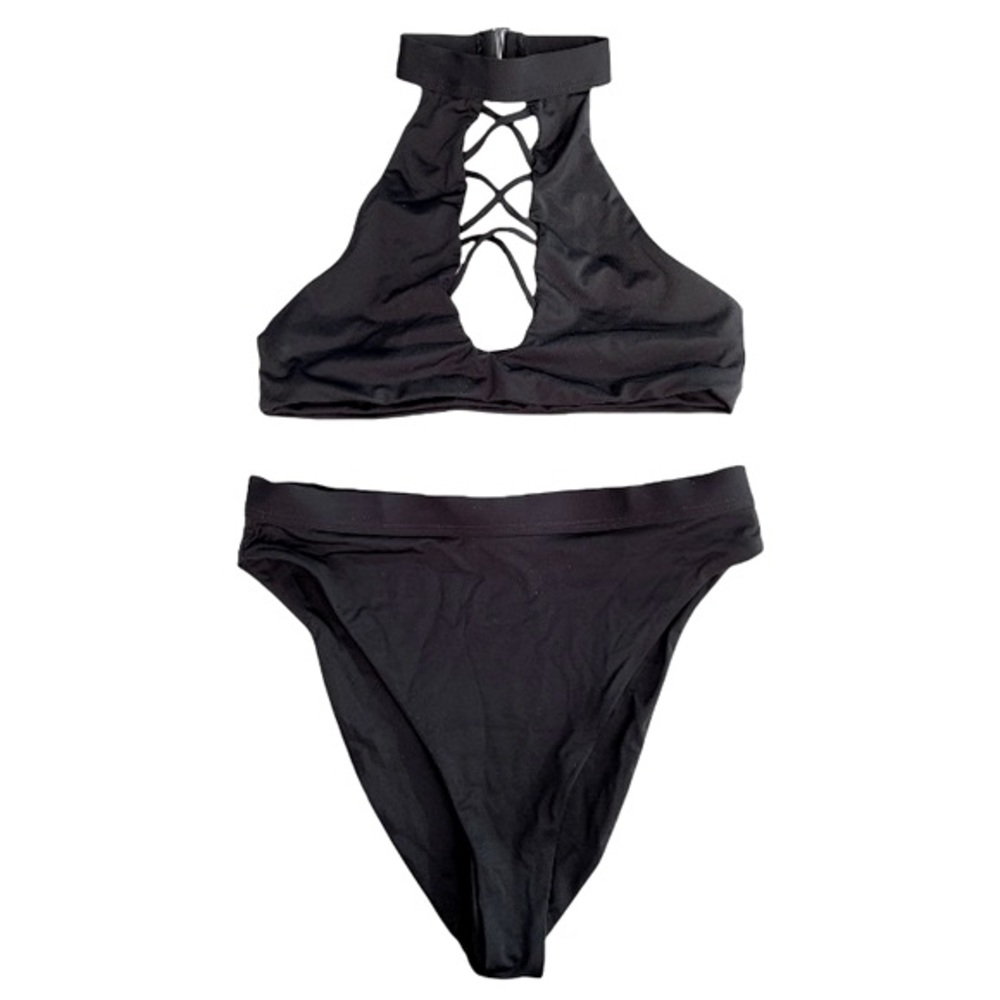 Dippin’ Daisy’s Black Lace-Up Choker Bikini